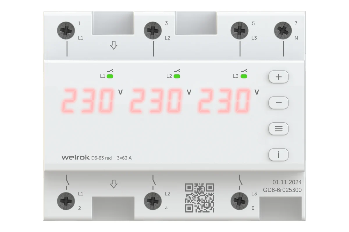 Детальное изображение товара "Реле напряжения Welrok D6-63 red" из каталога оборудования для видеонаблюдения